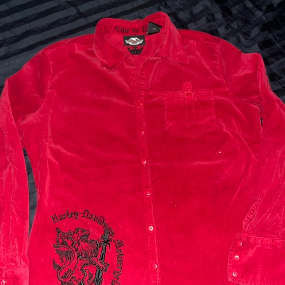 Women’s Large HARLEY DAVIDSON MOTORCYCLES CORDUROY SHIRT LONG SLEEVE BLOUSE - Picture 1 of 5